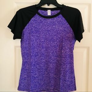 Athletic Top, new w/o tags, Size L, sized small, purple/black, see measurements
